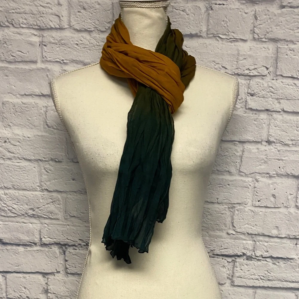 J. Jill Sheer Ombre Pleated Scarf in Forest Green Mustard and Brown